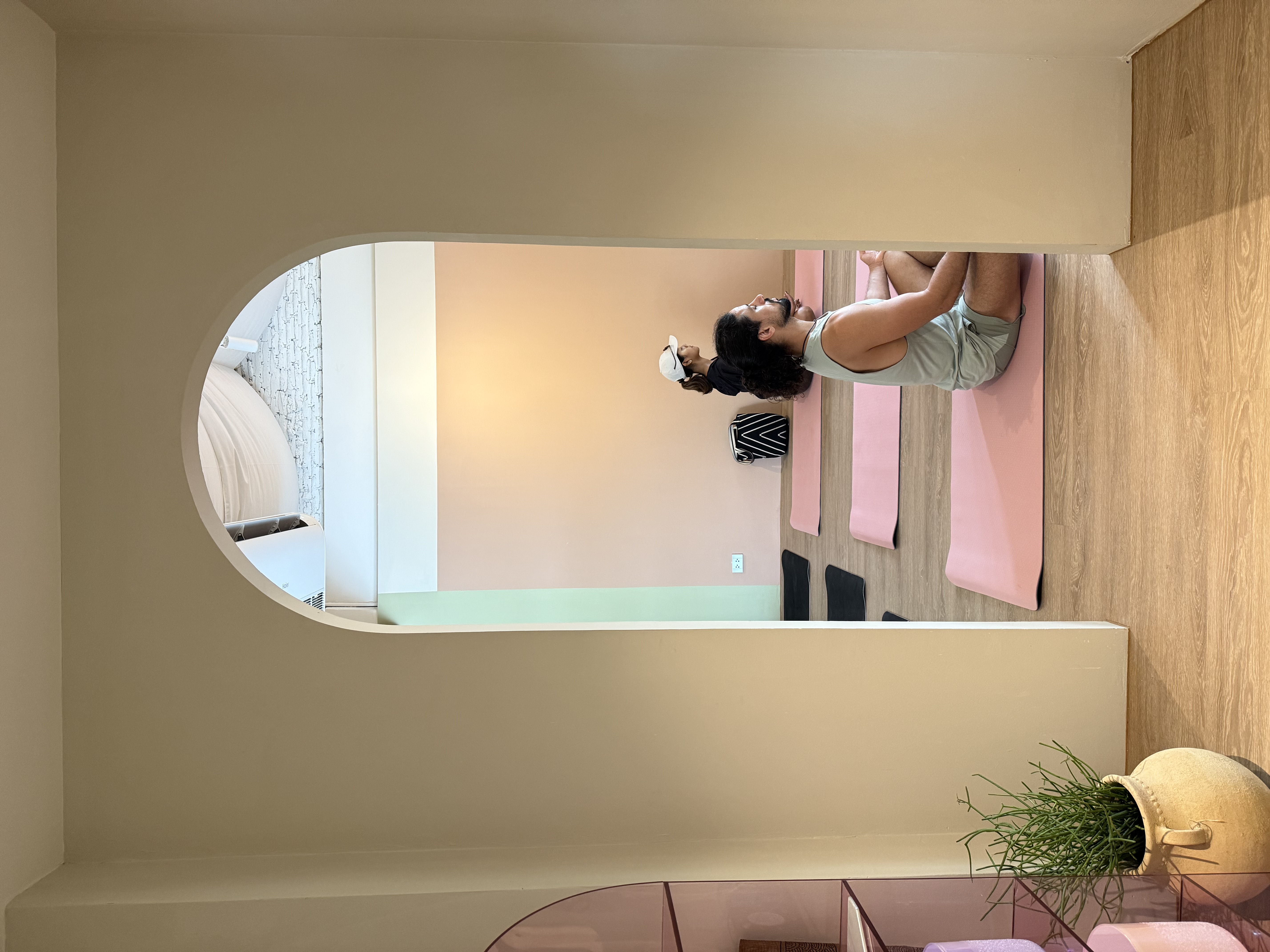 A gentle yoga class inside the Soulwaves studio